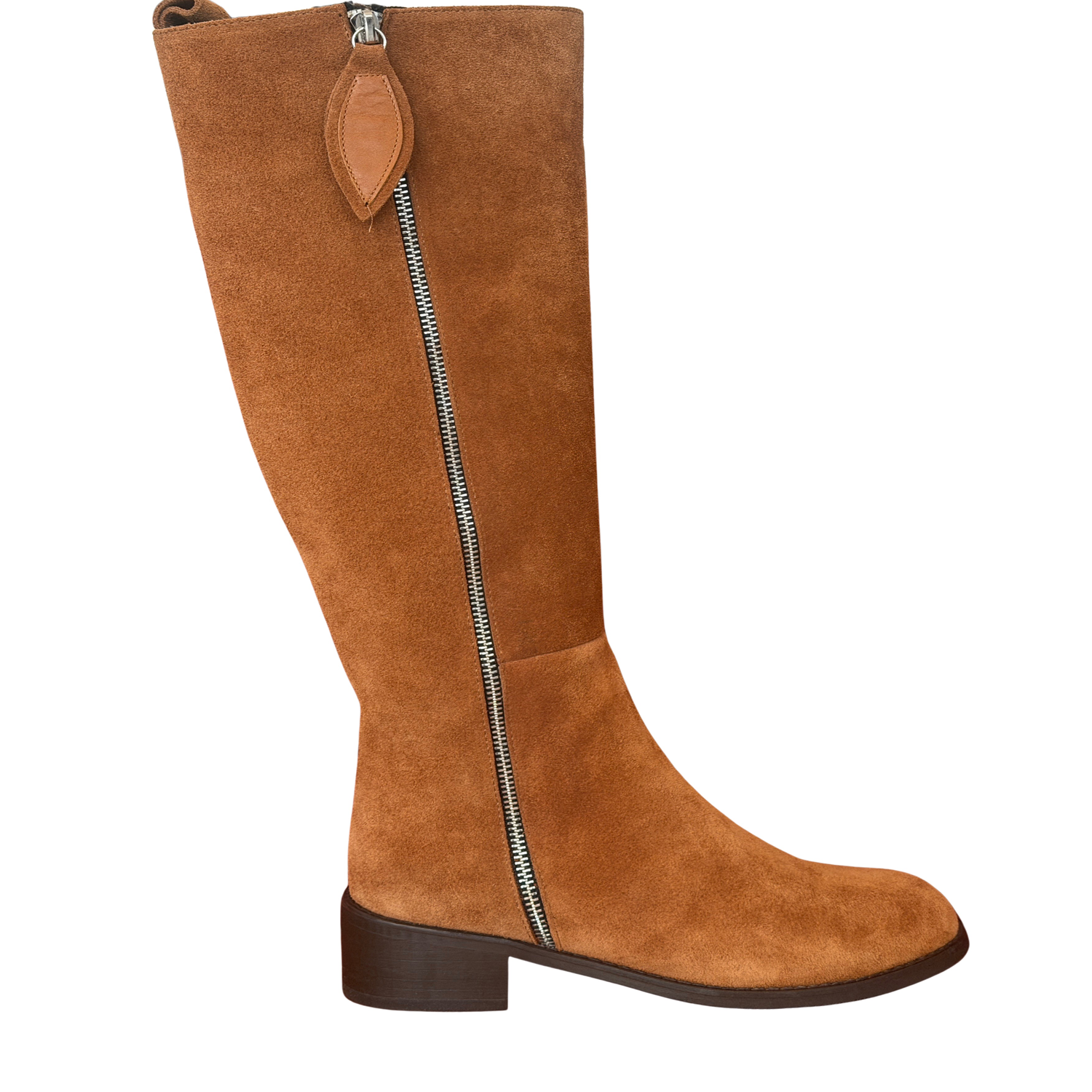 Babouche Langschaftstiefel Velours cognac