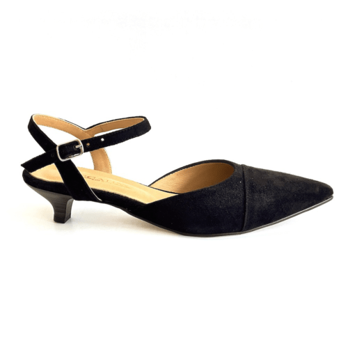 schwarze Veloursleder Pumps Kitten Heel