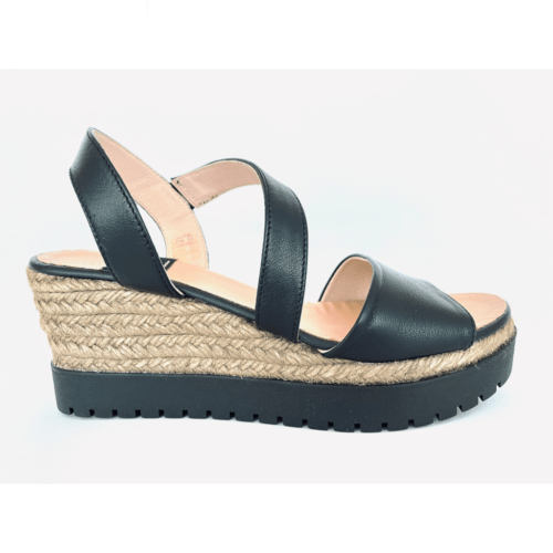 Espadilles mit Kielabsatz, Leder schwarz